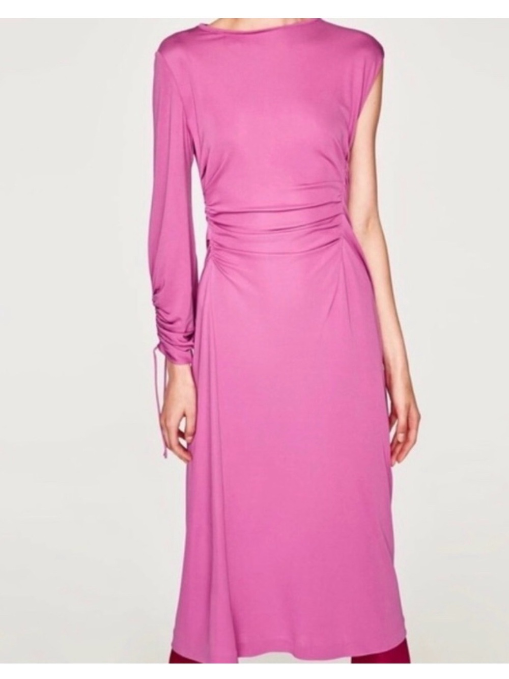 Zara Pink One-Sleeve Midi Dress
